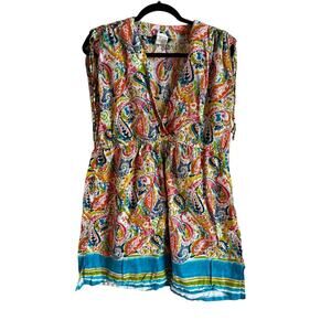 Lauren Ralph Lauren Womens Swim Cover Up Dress Paisley Pattern Cinched Sleeve XL